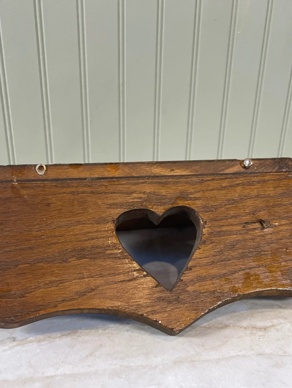 Vintage Cottage Heart Wood Wall Shelf with Pegs